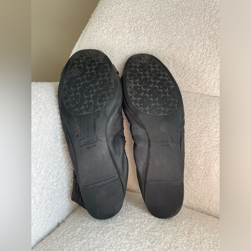 Coach black leather ballet flats NWOT no wear size 7 silver detailing - Picture 4 of 8